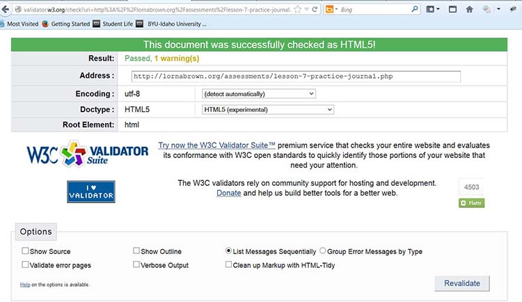 Screenshot of the validator test results.